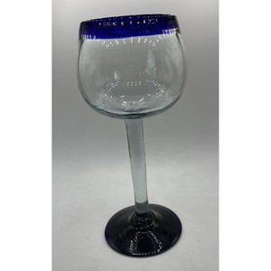 Studio art glass STEMWARE WINE GLASS/GOBLET handmade in MEXICO 8.5” Cobalt Blue